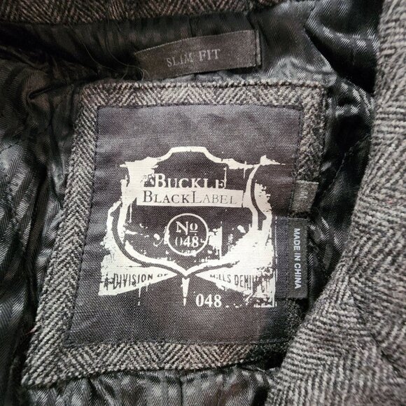 Buckled Black Label Slim Fit Grey Tweed Military Jacket - Picture 3 of 3